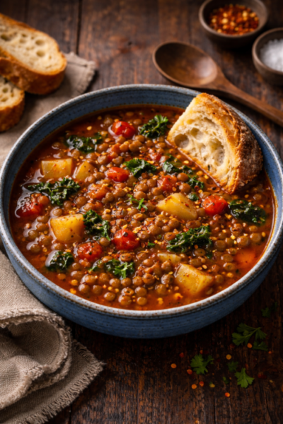 Nourishing Spicy Lentil and Kale Stew Recipe