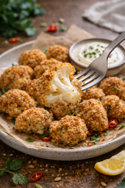 Spicy Vegan Baked Breaded Cauliflower Bites Spicy Vegan Baked Breaded Cauliflower Bites