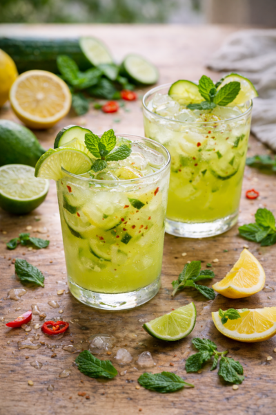 Fresh Spicy Cucumber Lemon-Lime Juice with Mint (Over Ice)