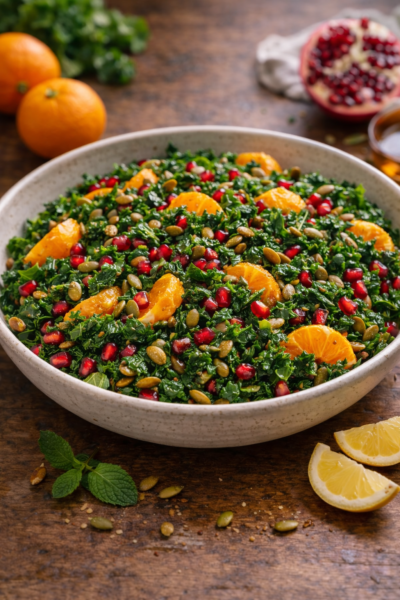 Spicy Pomegranate Kale Salad with Mandarin Oranges Spicy Pomegranate Kale Salad with Mandarin Oranges
