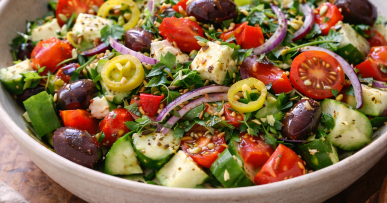 Spicy Mediterranean Salad with Lemon Ginger Olive Oil Pour! Spicy Mediterranean Salad with Lemon Ginger Olive Oil Pour!