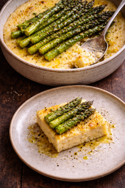 Creamy Baked Polenta with Grilled Asparagus: A Rustic Elegance Creamy Baked Polenta with Grilled Asparagus: A Rustic Elegance